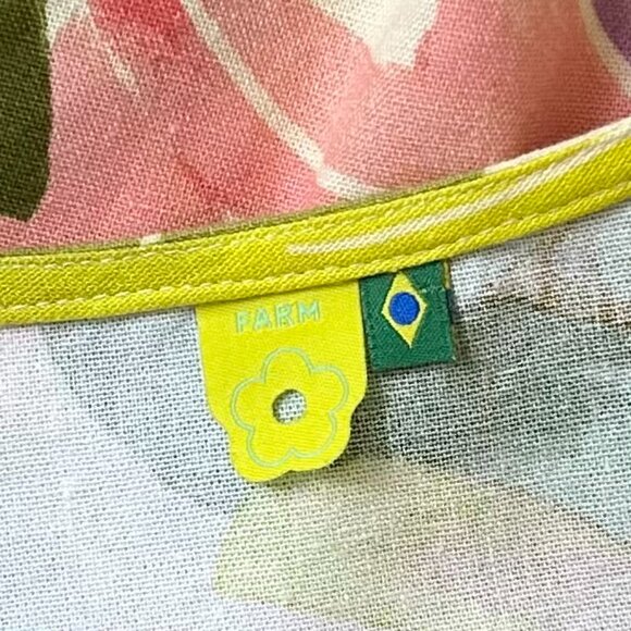 Farm Rio Tropical Multicolor Puff Sleeve Cropped Wrap Blouse Top Designer Small - Picture 5 of 5